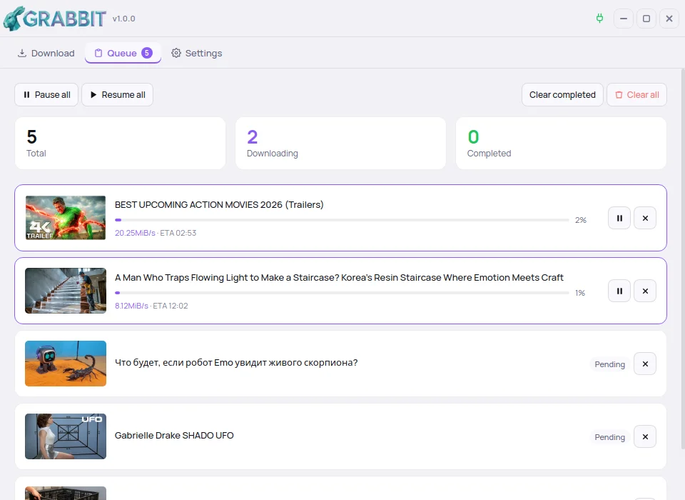 Grabbit — download queue